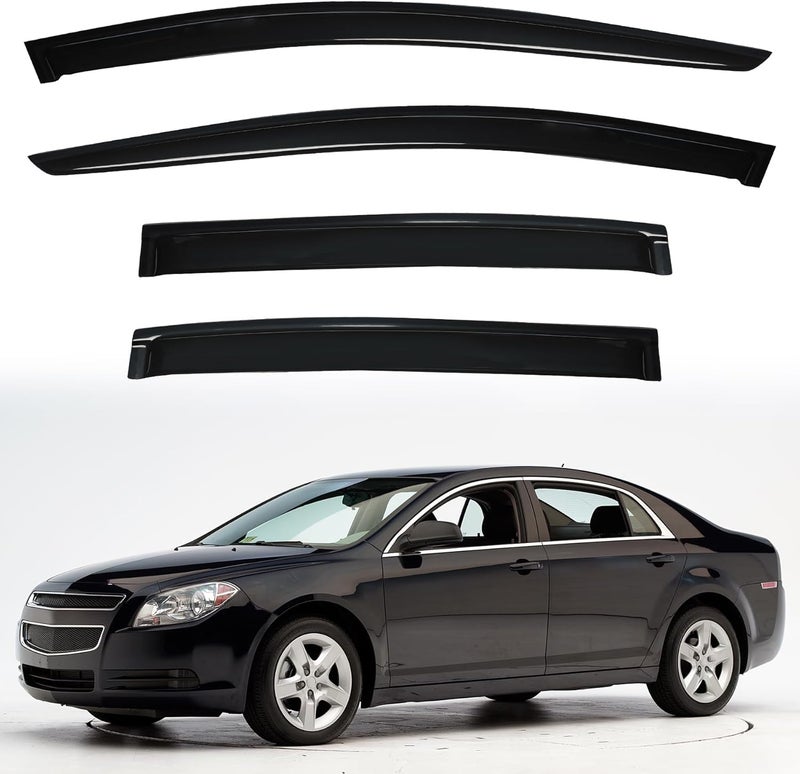 PLDDE Rain Guards Compatible with 2008-2012 Chevy Malibu Front+Rear Smoke Tint Tape-On Side Window Visor Wind Deflector Vent Visors Car Accessories 4pcs - Image 1